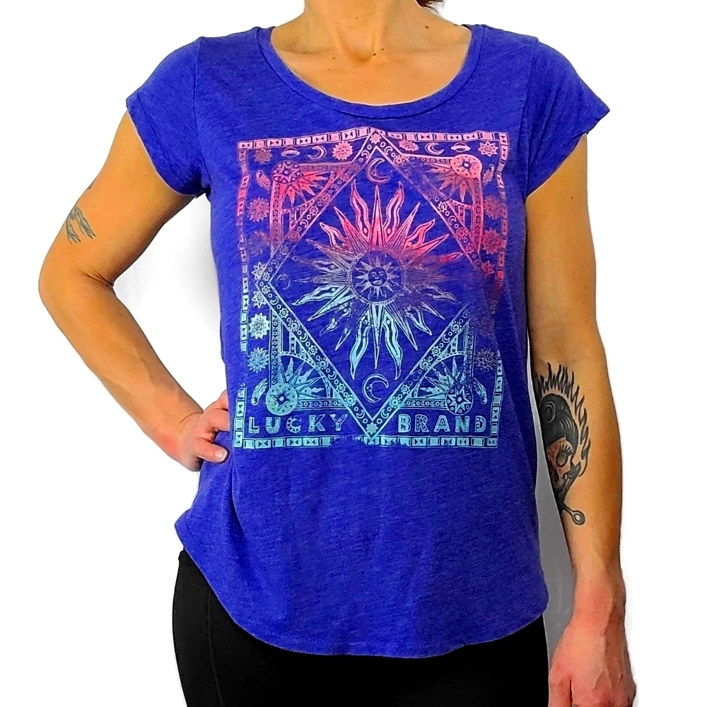 Lucky Brand Mystical Shirt Size Medium Purple Sun
